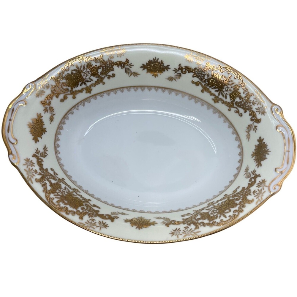 Vintage Wiss China Oval Serving Dish With Gold Floral Design Made In Japan